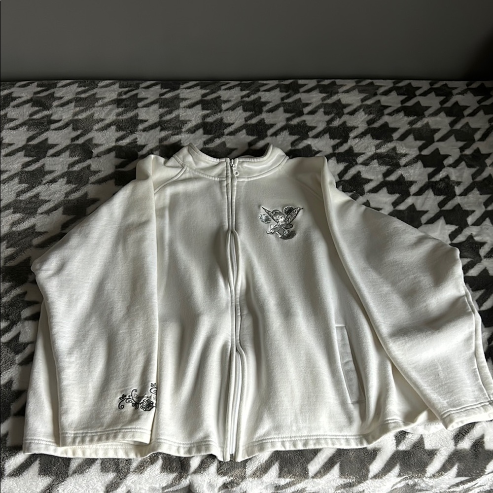 White Zip-Up Jacket with Embroidered Details